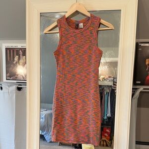 Ribbed Multicolor Tank Dress - Orange Pink Mix